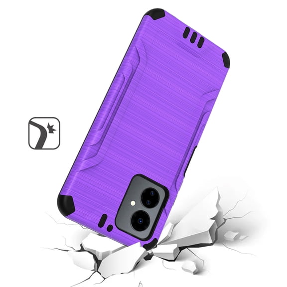 Designed for Boost Mobile Celero SC 5G (2024) Hybrid Dual Layer Slim Defender Armor Metallic Brush Texture Shockproof Hard PC + TPU Rubber Phone Case Cover [Dark Purple]