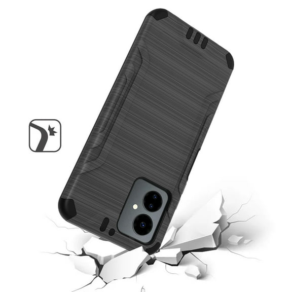 Designed for Boost Mobile Celero SC 5G (2024) Hybrid Dual Layer Slim Defender Armor Metallic Brush Texture Shockproof Hard PC + TPU Rubber Phone Case Cover [Gray]