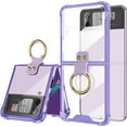 thumbnail image 1 of Designed Case Clear with Ring, Anti-Fall Shockproof Protective Phone Cover Compatible with Samsung Galaxy Z Flip 4 Case 5 G 2022 (Clear Purple), 1 of 7