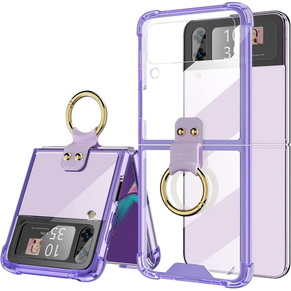 Designed Case Clear with Ring, Anti-Fall Shockproof Protective Phone Cover Compatible with Samsung Galaxy Z Flip 4 Case 5 G 2022 (Clear Purple)