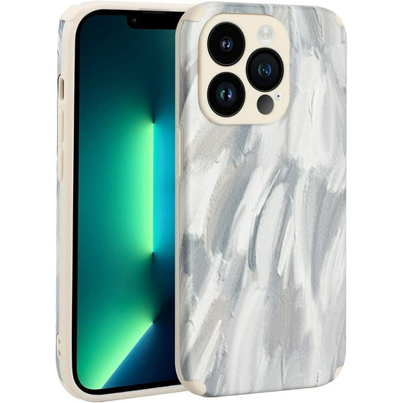 Designed Case for iPhone 13 Pro, PU Leather Grain Phone Case for iPhone 13 Pro 2021 (6.1 Inch), Cover Case with Camera Protection, Grey Oil Paints