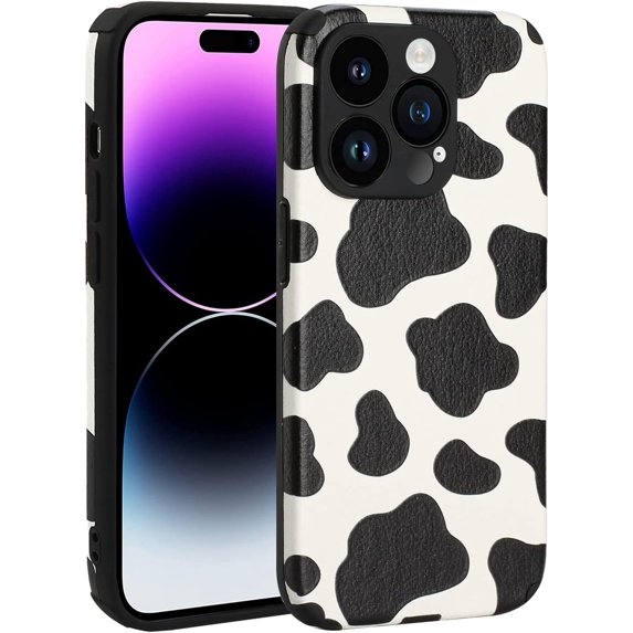 Designed Case for iPhone 14 Pro Max, PU Leather Grain Phone Case for iPhone 14 Pro Max 2022 (6.7 Inch), Cover Case for Women, Black & White