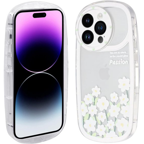 Designed Case for iPhone 14 Pro 2022 (6.1 Inch), TPU Shockproof Protective Cover Case for Women Girls Phone Case for iPhone 14 Pro, Small White Flowers