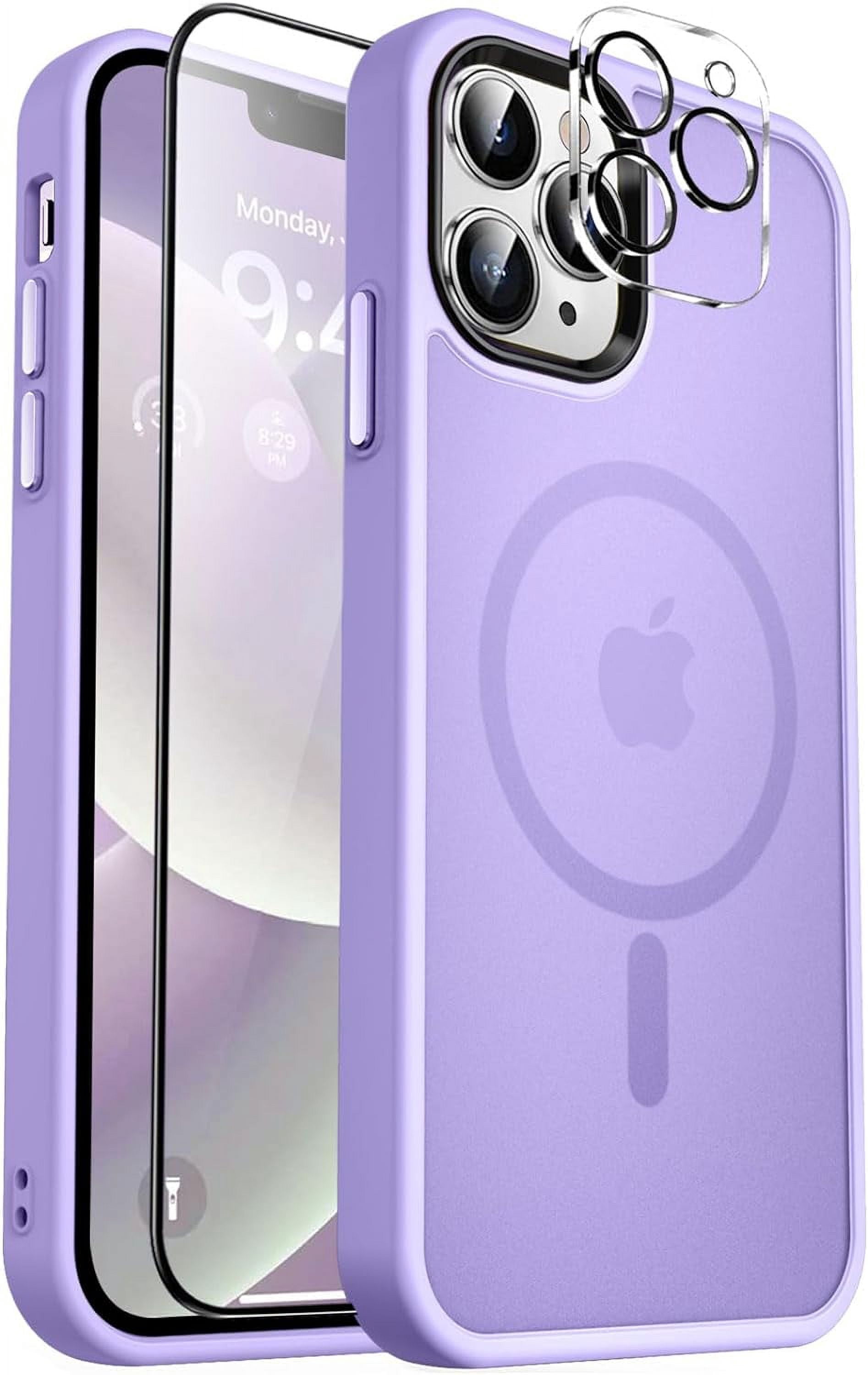 Designed For Compatible with Magsafe for Apple iPhone 12 Pro Max Magnetic Case with Screen Protector+Camera Lens Glass, Heavy Duty Slim Shockproof Magnetic Case for iPhone 12 Pro Max, Purple
