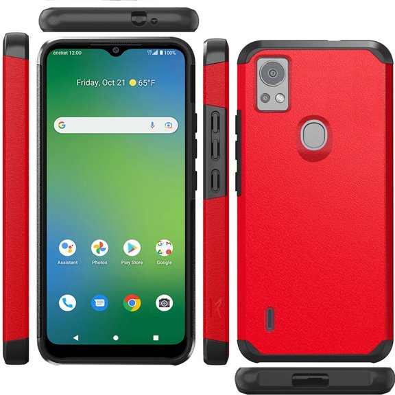 Designed for Cricket Icon 5 Premium Slim Tough Strong Protection Shockproof 2in 1 Hybrid Dual Layer Hard PC Rubberized TPU Rubber Armor Phone Case Cover [Red]