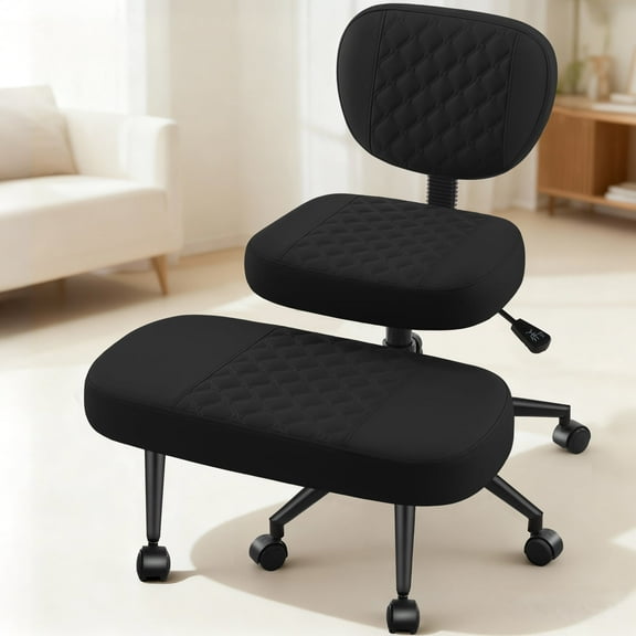 Designed for Cross-Legged Sitters - Dhole Ergonomic Chair with Backrest & Footrest, Perfect for Fidgeting, ADHD Focus, Office Work and Home Meditation, Adjustable with Wheels - Black