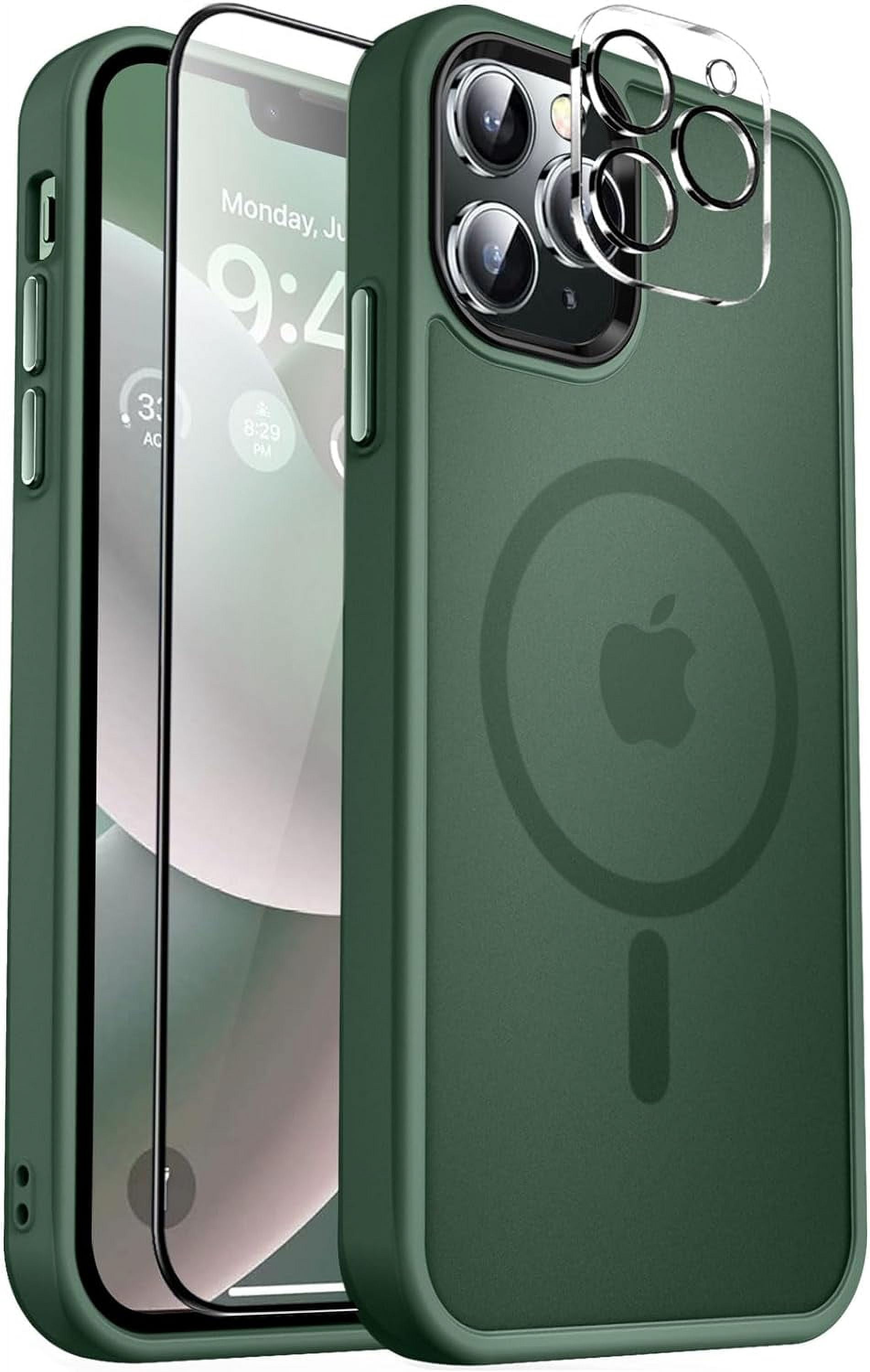 Designed For Compatible with Magsafe for Apple iPhone 12 Pro Max Magnetic Case with Screen Protector+Camera Lens Glass, Heavy Duty Slim Shockproof Magnetic Case for iPhone 12 Pro Max, Green