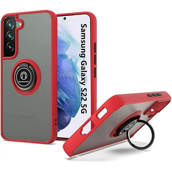 Entronix Shockproof Kickstand Bumper Cell Phone Case for Samsung Galaxy S21, Red
