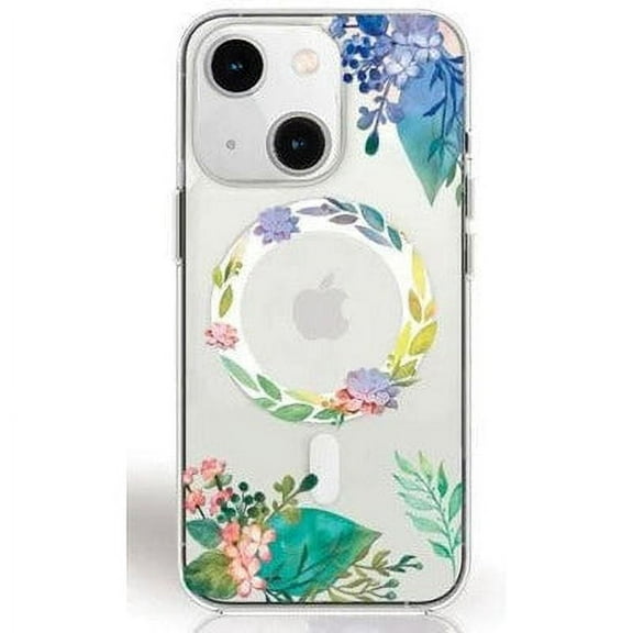 Designed For iPhone 15 Plus Flower Design Magnetic Case [Yellow Resistant] Soft Back Cover, Clear Magnetic Case Compatible with Magsafe Shockproof Protective Phone Case for 15 6.7 Inch, Nature Green