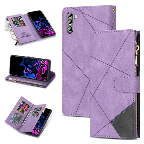 Designed For Galaxy A13 5G, Wallet 9 Card Slots Cases Zipper Purse Premium Leather Card Slot Flip Magnetic Cover Wrist Strap Kickstand Stand Compatible with Samsung Galaxy A13 5G, Purple
