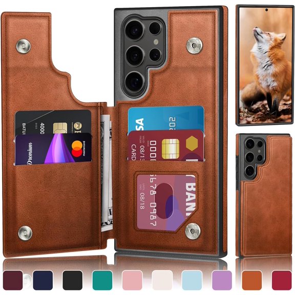 Designed for Galaxy S25 Ultra Case Wallet with Card Holder, [Magnetic Clasp Cover] [RFID Blocking Leather Protection] Shockproof Women Men Cases S25Ultra Light Brown
