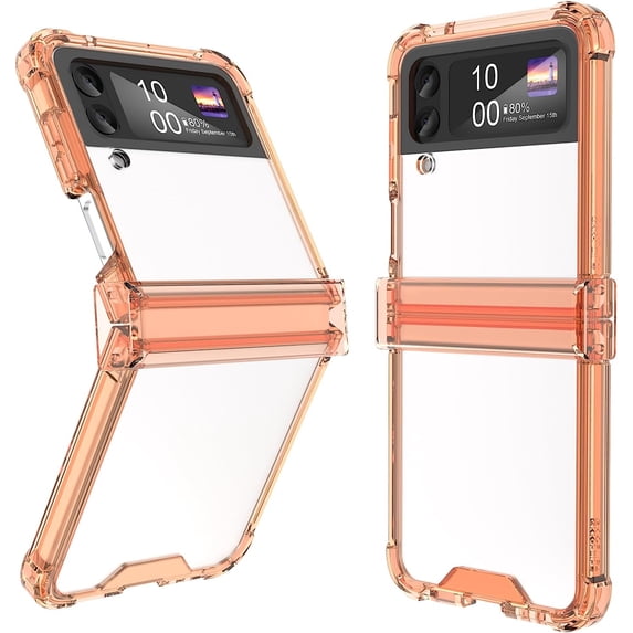 Designed for Galaxy Z Flip 3 Case with Hinge Protection,Samsung Flip 3 Full Cover Shockproof Slim Phone Protection Case Clear for Z Flip 3 5G(2023)-Clear Orange
