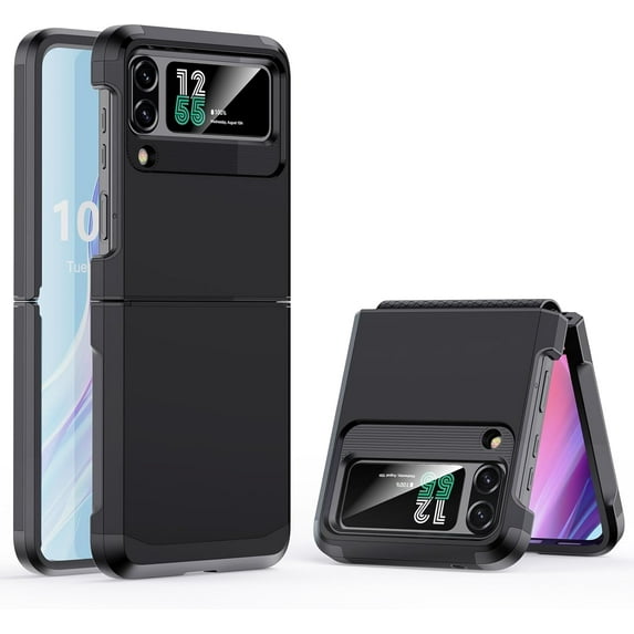 Designed for Galaxy Z Flip 4 Case with Hinge Protection,Samsung Flip 4 Heavy Duty Shockproof Full Body Protective Phone Case Cover for Z Flip 4 5G(2023)-Black