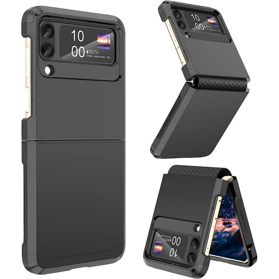 Designed for Galaxy Z Flip 4 Case with Hinge Protection,Samsung Flip 4 Heavy Duty Shockproof Full Body Protective Phone Case Cover for Z Flip 4 5G(2023)-Black