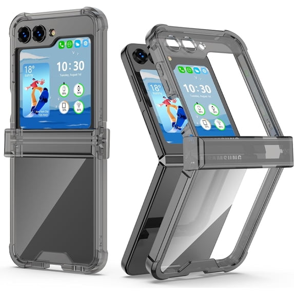 Designed for Galaxy Z Flip 5 Case with Hinge Protection,Samsung Flip 5 Full Cover Shockproof Slim Phone Protection Case Clear for Z Flip 5 5G(2023)-Clear Black