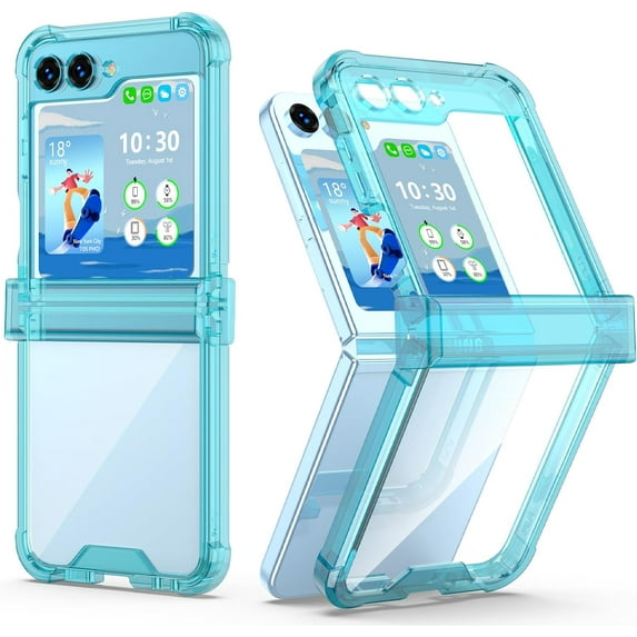 Designed for Galaxy Z Flip 5 Case with Hinge Protection,Samsung Flip 5 Full Cover Shockproof Slim Phone Protection Case Clear for Z Flip 5 5G(2023)-Clear Blue
