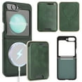 thumbnail image 1 of Designed for Galaxy Z Flip 7 FE / Z Flip 6 Case, PU Leather + TPU Material, Detachable Magnetic Card Holder, Ultra Slim Lightweight Wallet Cover, Drop Protective Shockproof Classic Design, Green, 1 of 11