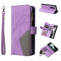 Designed for Galaxy Z Fold 4 5G Case (2022), Allytech Removable Wrist Strap Folio Kickstand [9 Card Holder] [1 Cash Zipper Pocket] Magnetic Snap Case for Samsung Galaxy Z Fold4, Purple
