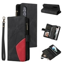 Designed for Galaxy Z Fold 4 5G Case (2022), Samsung Z Fold 4 Wallet Cases Zipper Leather Card Slot Flip Magnetic Phone Cover Compatible with Z Fold4 Wrist Strap Kickstand Stand Purse 7.6 Inch, Black