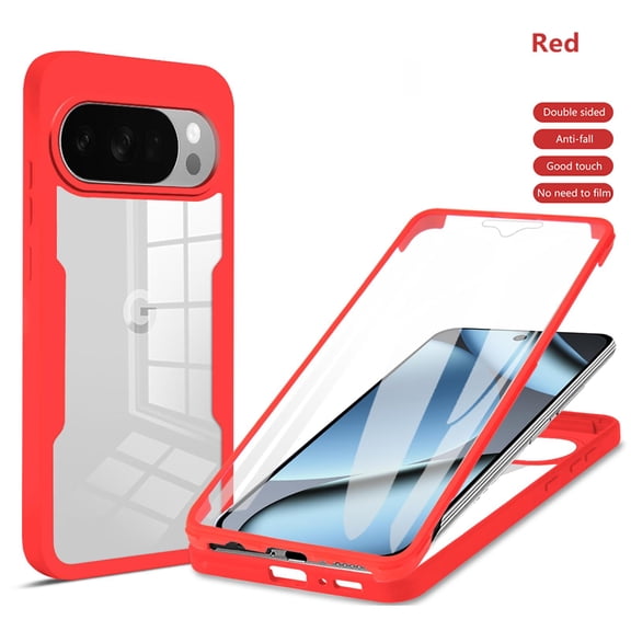 Designed for Google Pixel 10 /10 Pro Case Full-Body Bumper Case Cover Built in Screen Protector Shockproof Transparent Back 360 Full Body Protective Case for Google Pixel 10 /10 Pro, Red
