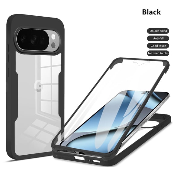 Designed for Google Pixel 10 /10 Pro Case Full-Body Bumper Case Cover Built in Screen Protector Shockproof Transparent Back 360 Full Body Protective Case for Google Pixel 10 /10 Pro, Black