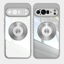 Designed for Google Pixel 10 / 10 Pro Crystal Clear Back Case, Luxury Case with Lens Protector Drop Protective Magnetic Rotating Ring Kickstand Shockproof Thin Fit Phone Case Cover, Gray