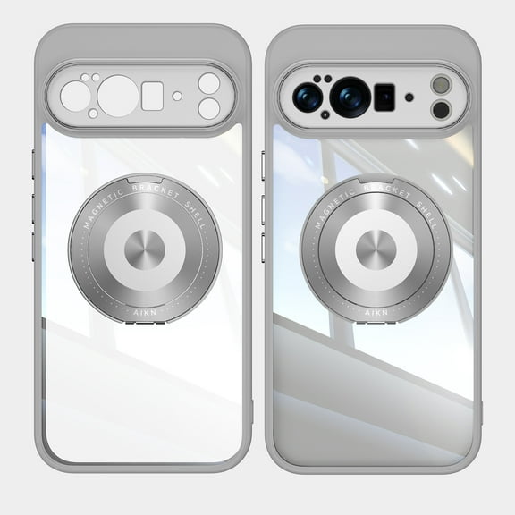 Designed for Google Pixel 10 / 10 Pro Crystal Clear Back Case, Luxury Case with Lens Protector Drop Protective Magnetic Rotating Ring Kickstand Shockproof Thin Fit Phone Case Cover, Gray