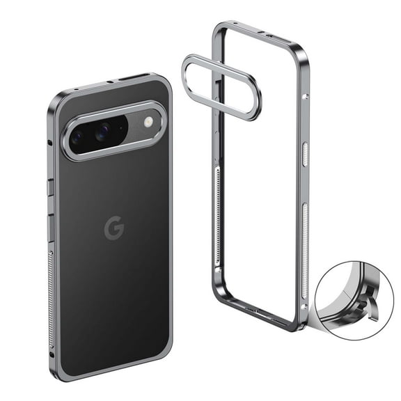 Designed for Google Pixel 10 Frame Metal Bumper Frame Slim Hard Phone Case,With Lens Protector,Raised Edge Protection,No Back Heat Dissipation Design,Shockproof Phone Case,Gray
