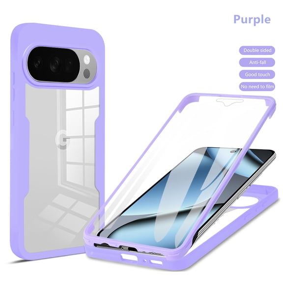 Designed for Google Pixel 10 Pro XL Case Full-Body Bumper Case Cover Built in Screen Protector Shockproof Transparent Back 360 Full Body Protective Case for Google Pixel 10 Pro XL, Purple
