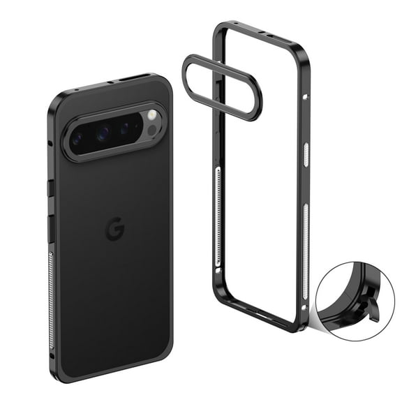 Designed for Google Pixel 10 Pro XL Frame Metal Bumper Frame Slim Hard Phone Case,With Lens Protector,Raised Edge Protection,No Back Heat Dissipation Design,Shockproof Phone Case,Black