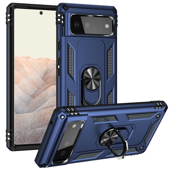 Designed for Google Pixel 6 Case, Military Grade Protective Phone Case Cover with Enhanced Metal Ring Kickstand [Support Magnet Car Mount] Compatible with Google Pixel 6, Blue