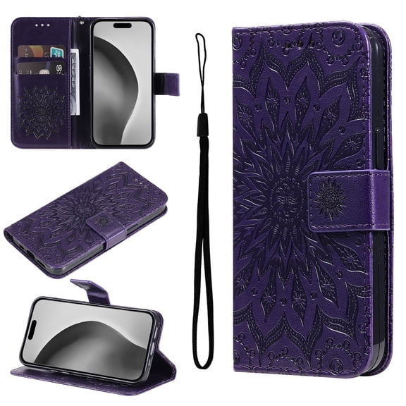 Designed for Google Pixel 6 Pro Case Wallet, Magnetic Clasp Flip Stand Folio Cover with Embossed PU Leather Credit Card Holders Slots Wrist Strap Phone Case for Google Pixel 6 Pro,Purple
