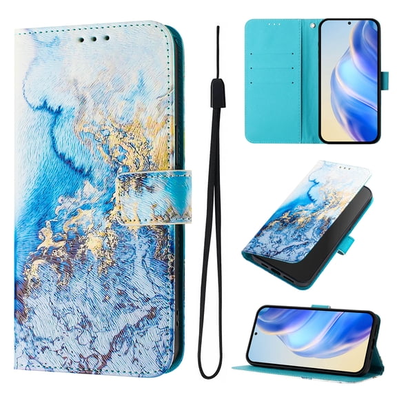 Designed for Google Pixel 6 Pro Premium PU Leather Pattern Flip Wallet Case Cover, Card Slots & Kickstand Wrist Strap Magnetic Closure Protective Phone Case for Google Pixel 6 Pro, Ocean Marble