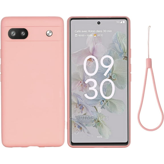 Designed for Google Pixel 6A 5G 2022 Case,Slim Liquid Silicone Rubber Shockproof Phone Cover with Wrist Strap Soft Anti-Scratch Microfiber Lining Protection Case for Google Pixel 6A 2022 (Pink)