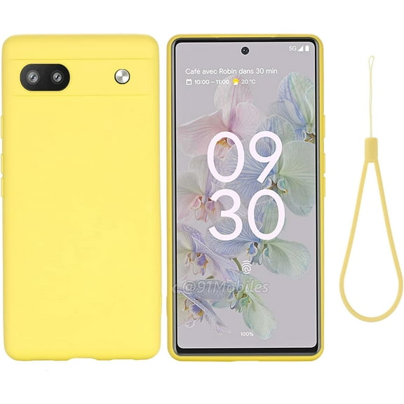 Designed for Google Pixel 6A 5G 2022 Case,Slim Liquid Silicone Rubber Shockproof Phone Cover with Wrist Strap Soft Anti-Scratch Microfiber Lining Protection Case for Google Pixel 6A 2022 (Yellow)