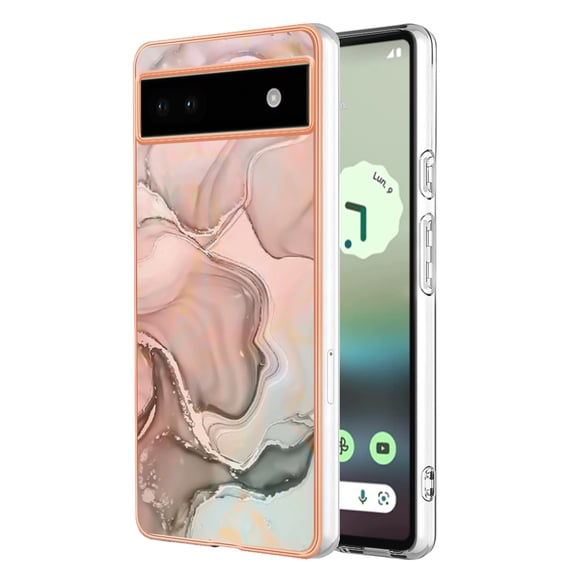 Designed for Google Pixel 6a Marble Case, Ultra Thin Girls Women Plating Marble Designed Flexible Soft TPU IMD Marble Protective Case Cover for Google Pixel 6a - Rosegold