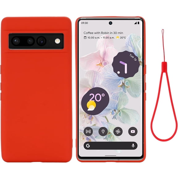Designed for Google Pixel 7 Pro 2022 Case,Slim Liquid Silicone Rubber Shockproof Phone Cover with Wrist Strap Soft Anti-Scratch Microfiber Lining Protection Case for Google Pixel 7 Pro (Red)