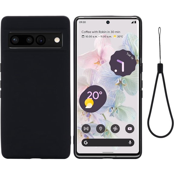 Designed for Google Pixel 7 Pro 2022 Case,Slim Liquid Silicone Rubber Shockproof Phone Cover with Wrist Strap Soft Anti-Scratch Microfiber Lining Protection Case for Google Pixel 7 Pro (Black)