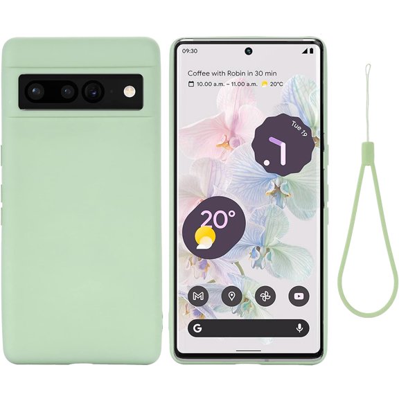 Designed for Google Pixel 7 Pro 2022 Case,Slim Liquid Silicone Rubber Shockproof Phone Cover with Wrist Strap Soft Anti-Scratch Microfiber Lining Protection Case for Google Pixel 7 Pro (Green)