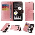 thumbnail image 1 of Designed for Google Pixel 7A Case Wallet,Women Flip Folio Cover with Butterfly & Flower Embossed PU Leather Stand Credit Card Holders Slots Wrist Strap Shockproof Phone Case,Pink, 1 of 11
