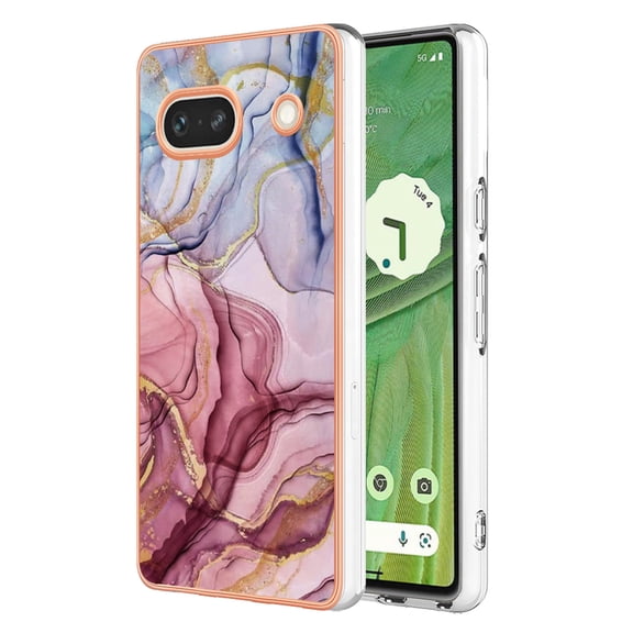 Designed for Google Pixel 7a Marble Case, Ultra Thin Girls Women Plating Marble Designed Flexible Soft TPU IMD Marble Protective Case Cover for Google Pixel 7a - Rose