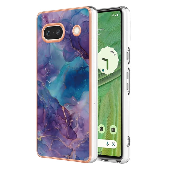 Designed for Google Pixel 7a Marble Case, Ultra Thin Girls Women Plating Marble Designed Flexible Soft TPU IMD Marble Protective Case Cover for Google Pixel 7a - Purple