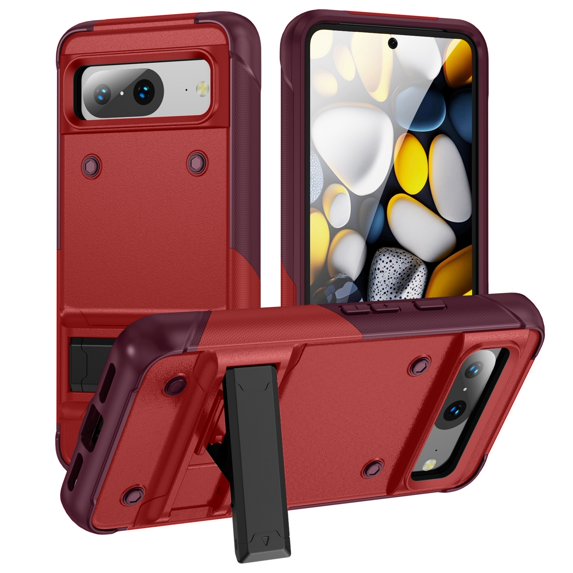 Designed for Google Pixel 8 Case, with Hidden Kickstand Military Grade Drop Protection Dustproof Hybrid Hard PC Kickstand Phone Case Cover for Men Women for Google Pixel 8, Red