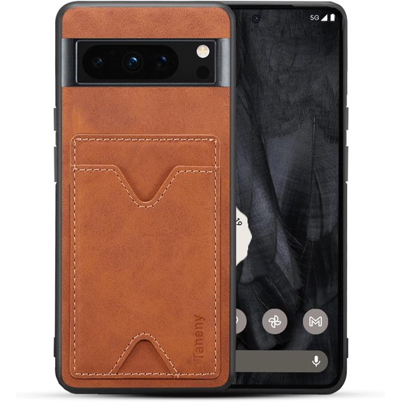 Designed for Google Pixel 8 Pro Case,Drop Protection Slim PU Leather Wallet Case with Card Slot Holder Kickstand Shockproof Protective Phone Cover for Google Pixel 8 Pro (Brown)