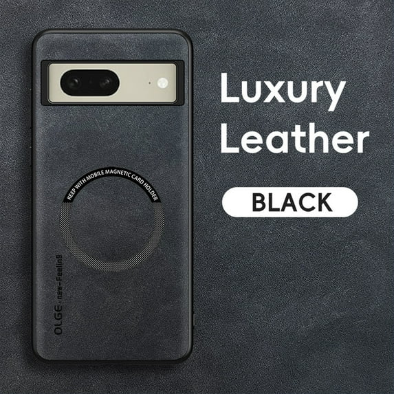 Designed for Google Pixel 8 Pro Case with Magnetic [Military Drop Protection] [Compatible with Magsafe] Slim Plain Vintage PU Leather Matte Shockproof with Anti-Fingerprint Phone Case,Black