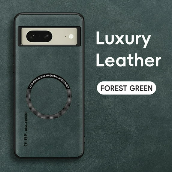 Designed for Google Pixel 8 Pro Case with Magnetic [Military Drop Protection] [Compatible with Magsafe] Slim Plain Vintage PU Leather Matte Shockproof with Anti-Fingerprint Phone Case,Green