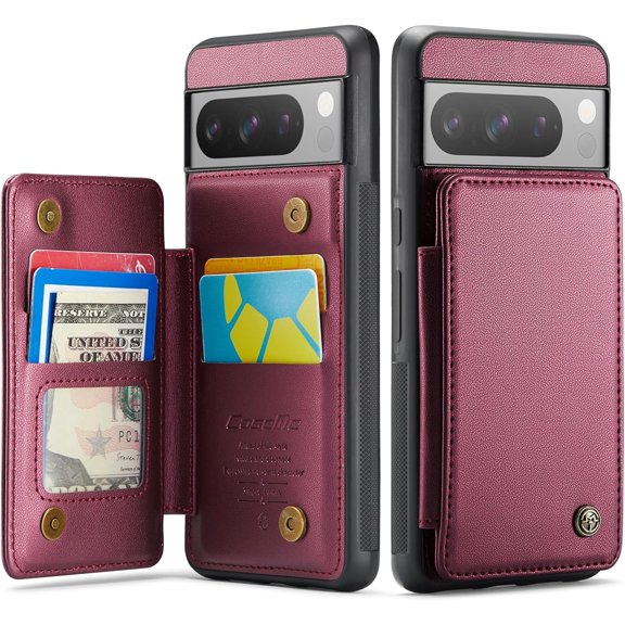 Designed for Google Pixel 8 Pro Case, PU Leather Wallet Case with RFID Blocking Credit Card Slot Kickstand Magnetic Closure Protective Cover for Google Pixel 8 Pro (Red)