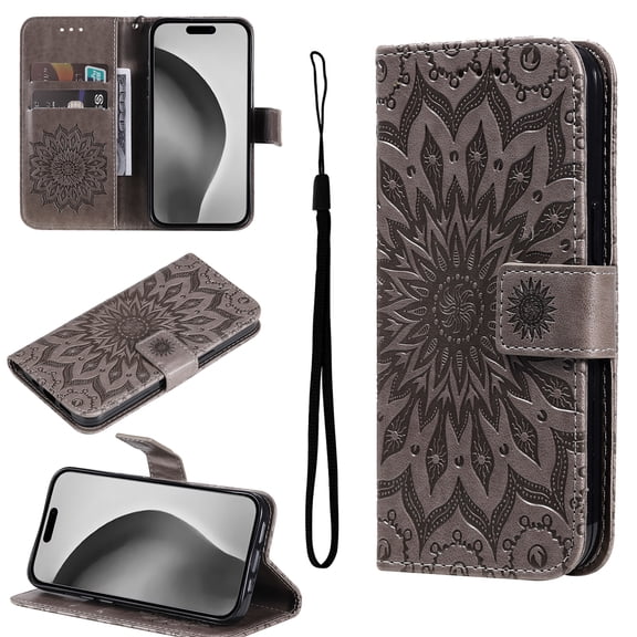 Designed for Google Pixel 8 Pro Case Wallet, Magnetic Clasp Flip Stand Folio Cover with Embossed PU Leather Credit Card Holders Slots Wrist Strap Phone Case for Google Pixel 8 Pro,Gray