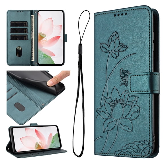 Designed for Google Pixel 8 Pro Floral Embossed Flip Wallet Case PU Leather with Card Slots + Cash Slot, Fashion Shock-Absorbent Kickstand Wrist Strap Protective Women Girls Phone Cover, Darkgreen