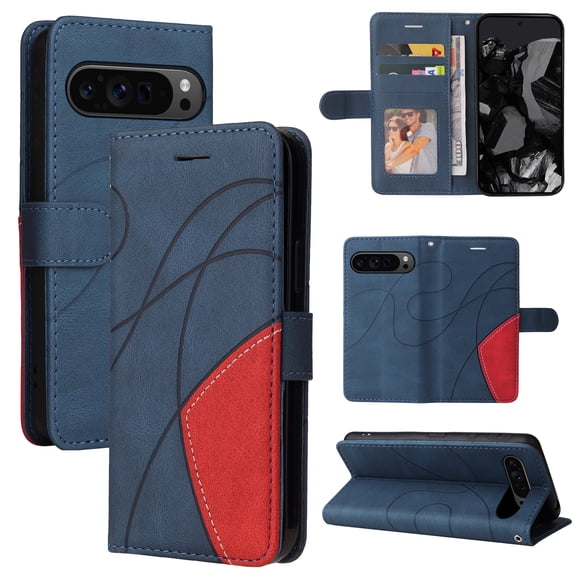 Designed for Google Pixel 8 Pro Wallet Case, [RFID Blocking] PU Leather Folio Kickstand [TPU Protective Interior Case], Magnetic Closure Card Slot with Hand Strap Shockproof Phone Cover,Blue